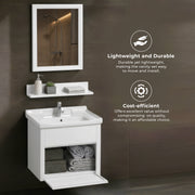 Plantex Unbreakable Wall Mount Vanity Cabinet & Washbasin Set/Washbasin with Cabinet/Basin Cabinet for Bathroom with Mirror & Shelf (White) Glass, Ceramic and HPP