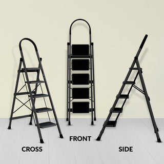 Plantex Steel Ladder for Home/Strong Foldable Wide 5 Step Ladder/Anti-Skid 5 Step Ladder - (Apex - Black)-refurbished