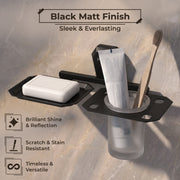 Plantex 2in1 Soap Dish with Tumbler Holder for Bathroom/304 Grade Stainless Steel Soap Holder with Toothbrush Holder/Bathroom Accessories - Pack of 1 (PMB-2409, Z-Black)