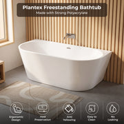 Plantex Bathtub for Bathroom/Freestanding Bath tub for Adults/Deep Soaker Bathtub with Overflow, Popup and Drain Pipe (BSM-207A-White-1700mm)