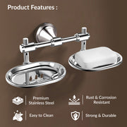 Plantex Stainless Steel 304 Grade Niko Double Soap Holder for Bathroom/Soap Dish/Bathroom Soap Stand/Bathroom Accessories(Chrome) - Pack of 1