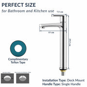 Plantex Pure Brass High Neck Pillar Cock tap for wash Basin with Teflon Tape/Table top wash Basin tap (OCE-1322, Chrome)