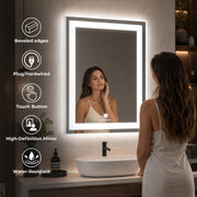 Plantex Metal LED Wall Mirror with Triple-Tone/Touch Mirror for Bedroom/Dressing Room/Living Room - Rectangle Shape (18 X 24 Inch)