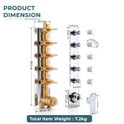Plantex 5 Way Thermostatic Shower Diverter/Pure Brass Concealed & Exposed 5-Outlet Mixer Valve Body/Multi-Function Bathroom Diverter with Button Control - (Kubix Primium-2589)
