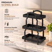 Plantex Metal Fruit Basket for Kitchen/Vegetable Storage Stand/3-Tier Multipurpose Storage Rack for Countertop  Pack of 1, Black (30.5 x 18 x 47.5 cm)