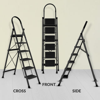 Plantex Steel Ladder for Home/Strong Foldable Wide 6 Step Ladder/Anti-Skid 6 Step Ladder - (Apex - Black)-refurbished