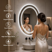 Plantex Light Mirror for Bathroom/LED Mirror for Wall with 3 Tone/Designer Mirror for Living Room/Bedroom/Dressing Room - Oval Shape (18 X 24 Inch)