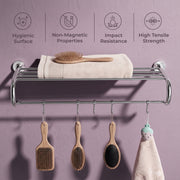 Plantex 304 Grade Stainless Steel Bathroom Towel Hanger/Towel Rack with Towel Rod/Towel Holder/Bathroom Accessories - Daizy (24-inch) Chrome