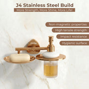 Plantex J4 Stainless Steel Soap Dish with Liquid Dispenser/Soap Stand for Bathroom Wall Mount/Shampoo Dispenser/Bathroom Accessories (PVD Rose Gold Finish) Angel
