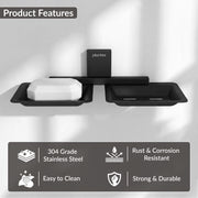 Plantex 304 Grade Stainless Steel Double Soap Stand/Dual Soap Dish/Soap Case/Soap Storage/Wall Mounted Soap Holder/Bathroom Accessories - Crystal (Black)
