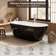 Plantex Bathtub For Bathroom/Freestanding Bath tub for Adults/Deep Soaker Bathtub with Overflow, Popup and Drain Pipe (BSM-203-Black & White-1700mm)