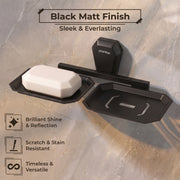 Plantex Double Soap Dish for Bathroom/304 Grade Stainless Steel Dual Soap Holder/Soap Case/Soap Stand/Bathroom Accessories - Pack of 1 (PMB-2408, Z-Black)