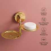 Plantex 304 Grade Stainless Steel Double Soap Holder for Bathroom/Soap Dish/Soap Stand for Bathroom Wall/Bathroom Accessories - Daizy (Golden)