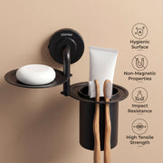 Plantex 304 Grade Stainless Steel 2in1 Soap Holder with Tumbler Holder/Bathroom Accessories - Daizy (Black)