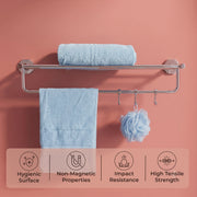 Plantex 304 Grade Stainless Steel Towel Rack with Hooks/Bathroom Towel Rod/Towel Hanger/Bathroom Accessories - Nipron (24-inch) Chrome