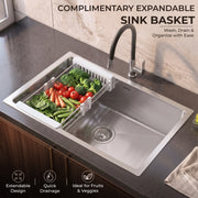 Plantex 304 Grade Stainless Steel Kitchen Sink/Kitchen Sink with 7 Years of Warranty by Plantex/Single Bowl Sink with All Fittings & Drain Rack (Silver Matt-24x18 Inches)