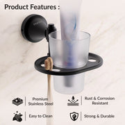 Plantex 304 Grade Stainless Steel Tumbler Holder Stand with Spaces/ABS Material Toothbrush Stand for Basin/Bathroom Accessories - Niko (Black)