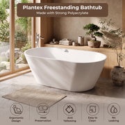Plantex Freestanding Bathtub for Bathroom/Bath tub for Adults/Deep Soaker Bathtub with Overflow, Popup and Drain Pipe (BSM-203-White-1500mm)