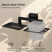 Plantex Decan 304 Grade Stainless Steel Soap and Brush Holder Stand for Bathroom/Tumbler Holder with Soap Holder/Bathroom Accessories - (Black)