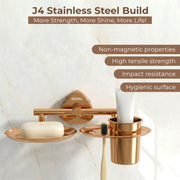Plantex J4 Stainless Steel Soap Dish with Tumbler Holder/Soap and Brush Holder for Bathrooom/2 in 1 Soap Holder with Toothbrush Holder/Bathroom Accessories (PVD Rose Gold Finish) Angel