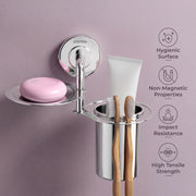 Plantex 304 Grade Stainless Steel 2in1 Soap Holder with Tumbler Holder/Bathroom Accessories - Daizy (Chrome)