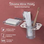 Plantex 2in1 Soap Dish with Tumbler Holder for Bathroom/304 Grade Stainless Steel Soap Holder with Toothbrush Holder/Bathroom Accessories - Pack of 1 (PM-2409, Chrome)