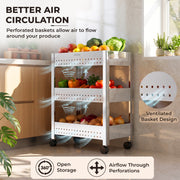 Plantex Stainless Steel 3-Tier Vegetable Storage Basket for Kitchen/Onion Garlic Stand-Trolley (Square Profile-Silver)