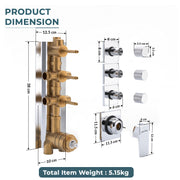Plantex 3 Way Thermostatic Shower Diverter/Pure Brass Concealed & Exposed 3-Outlet Mixer Valve Body/Multi-Function Bathroom Diverter with Button Control - (Kubix Primium-2587)