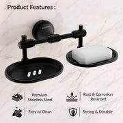 Plantex 304 Grade Stainless Steel Dual Soap Dish for Bathroom/Soap Stand/Wall Mounted Soap Holder for Bathroom Accessories Niko (Black)