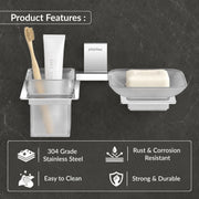 Plantex 304 Grade Stainless Steel Soap Dish/Glass Soap Holder/Tumbler Holder/Toothbrush Holder/Bathroom Accessories (Crystal -Chrome)