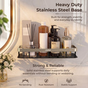 Plantex Bathroom Organizer Without Drill/Stainless Steel & Aluminium Shelf for Wall with Adhesive Stickers - Pack of 2 (12x5 inches, Satin & Black)