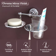 Plantex Platinum Stainless Steel 304 Grade Skyllo 2in1 Soap Dish with Tumbler Holder/Soap Stand/Tooth Brush Holder/Bathroom Accessories(Chrome) - Pack of 1