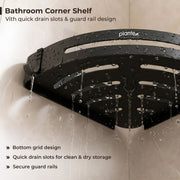 Plantex Self Adhesive Bathroom Corner Shelf/Bathroom Shelf Corner with Removable Hooks/Aluminum No Drill Bathroom Corner Organiser/Rack(9x9 inch Matt Black)