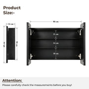 Plantex Steel Bathroom Mirror Cabinet with LED/Bathroom Organiser/Double Door Rectangle Cabinet/Shelf for Wall with Mirror (32x24 Inch-Black)