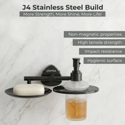 Plantex J4 Stainless Steel Soap Dish with Liquid Dispenser/Soap Stand/Shampoo Dispenser for Bathroom/Bathroom Accessories - Pack of 1 (R-218B, Black)