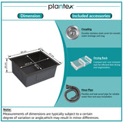 Plantex Stainless Steel Handmade Kitchen Sink/Single Bowl Sink For Kitchen With Drain Rack and Coupling and Waste Pipe/Undermount/Topmount (Black- 24X18 Inches)