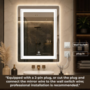 Plantex LED Mirror for Bathroom with 3 Tone/Designer Mirror for Living Room/Bedroom/Dressing Room - Rectangle Shape (18 X 24 Inch)