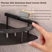 Plantex Bathroom Corner Shelf for Wall Mount/304 Grade Stainless Steel Corner Shelf for Bathroom with Railings/Bathroom Accessories - Pack of 2  (9x9 inches, Black)