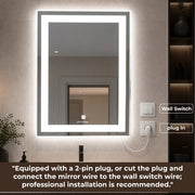 Plantex Metal LED Wall Mirror with Triple-Tone/Touch Mirror for Bedroom/Dressing Room/Living Room - Rectangle Shape (18 X 24 Inch)
