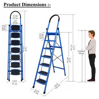 Plantex Premium Steel - 7 Step Ladder/Wide Anti Skid Steps/Heavy Duty Multipurpose Foldable 7 Step Ladder(Blue & Black)-refurbished