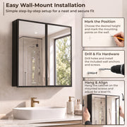 Plantex Bathroom Cabinet with Mirror/Aluminium Framed Double Door Bathroom Storage/Mirror Cabinet for Wall/Bathroom Organiser Cabinet (18x18 Inch, Black)