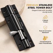 Plantex Stainless Steel 4 inch Tower Bolt/Tower Bolt for Home,Offices Doors and Windows/Tower Bolt for Main Door/Door Latch/Kundi/Chitakini/Door Latch for Windows (Black Finish, Pack of 2)