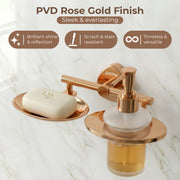Plantex J4 Stainless Steel Soap Dish with Liquid Dispenser/Soap Stand for Bathroom Wall Mount/Shampoo Dispenser/Bathroom Accessories (PVD Rose Gold Finish) Angel