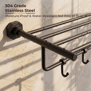 Plantex 304 Grade Stainless Steel Towel Rack for Bathroom/Towel Stand with Hook/Hanger for Cloth/Bathroom Accessories - Nipron (24Inch - Black)