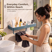 Plantex 4in1 Shelf for Bathroom/Aluminium and Acrylic Shelf with Tumbler Holder, Liquid Soap Dispenser and Napkin Space/Bathroom Organizer with Drill-Pack of 1(Grey and Milky White)