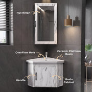 Plantex Glass, Ceramic, HPP Unbrekable Wall Mount Vanity Cabinet with Washbasin and Mirror/Corner Basin with Cabinet for Bathroom - (484, White)