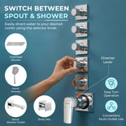 Plantex 5 Way Thermostatic Shower Diverter/Pure Brass Concealed & Exposed 5-Outlet Mixer Valve Body/Multi-Function Bathroom Diverter with Button Control - (Kubix Primium-2589)