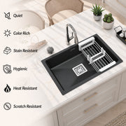 Plantex Single Bowl Kitchen Sink/Quartz Sink For Kitchen/Non-Fading Matt Black Colour With Uv Protection/Undermount/Topmount (Black - 18 X 16 Inches)