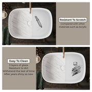 Plantex Wash Basin for Bathroom/Ceramic Table Top Washbasin/Countertop Vessel Sink Basin - (White Marble, 21.5 x 15 x 6 Inch)