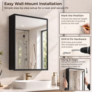 Plantex Bathroom Cabinet with Mirror/Aluminium Framed Bathroom Cabinet Storage/Mirror Cabinet for Bathroom Wall/Bathroom Organiser Cabinet (14x20 Inch, Black)